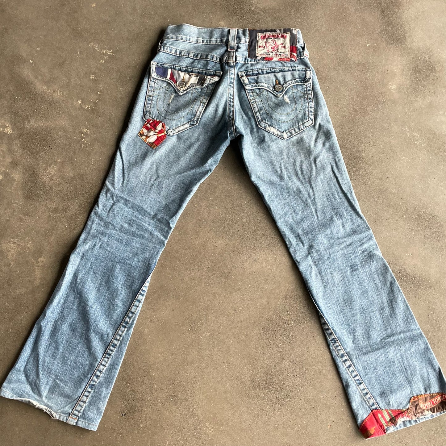 True Religion Distressed Patchwork Bootcut Denim