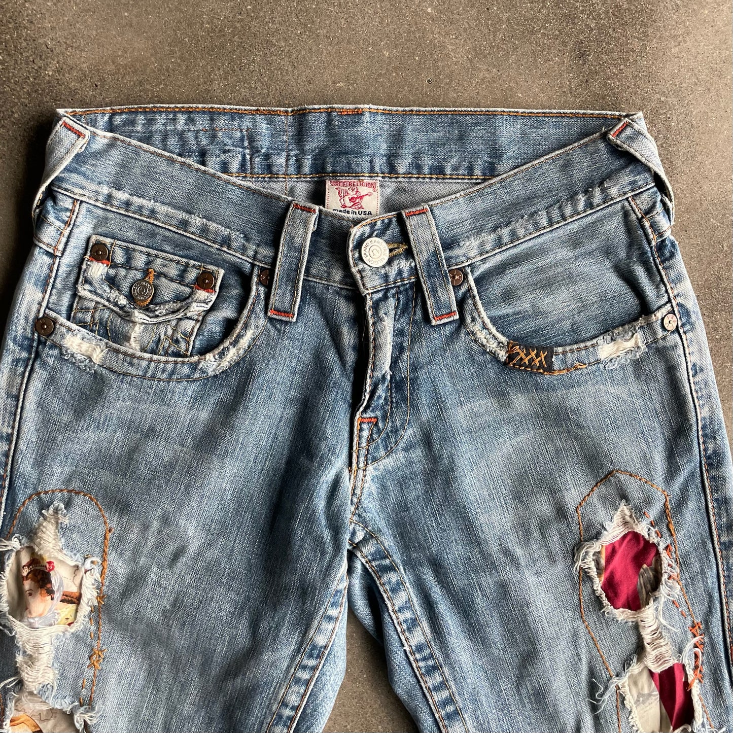 True Religion Distressed Patchwork Bootcut Denim