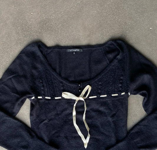 Vintage Black Knit Ribbon Sweater