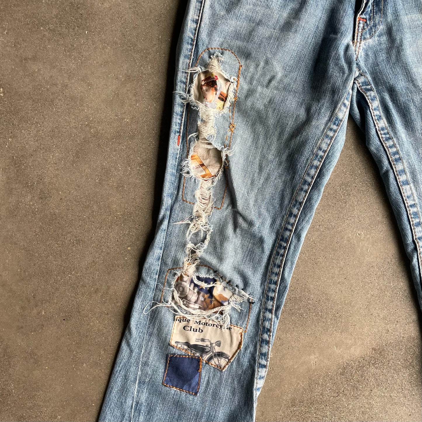 True Religion Distressed Patchwork Bootcut Denim