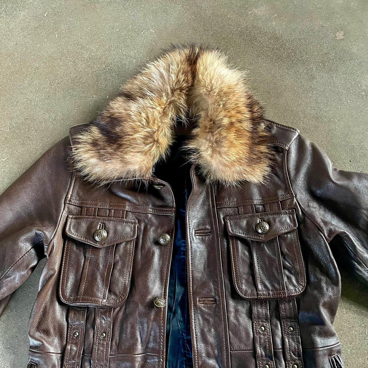 Vintage Leather Jacket with Fur Collar