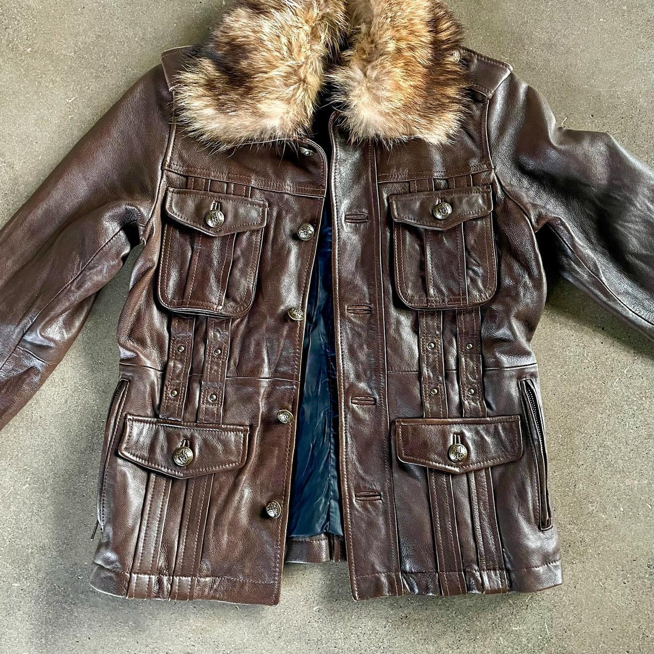 Vintage Leather Jacket with Fur Collar