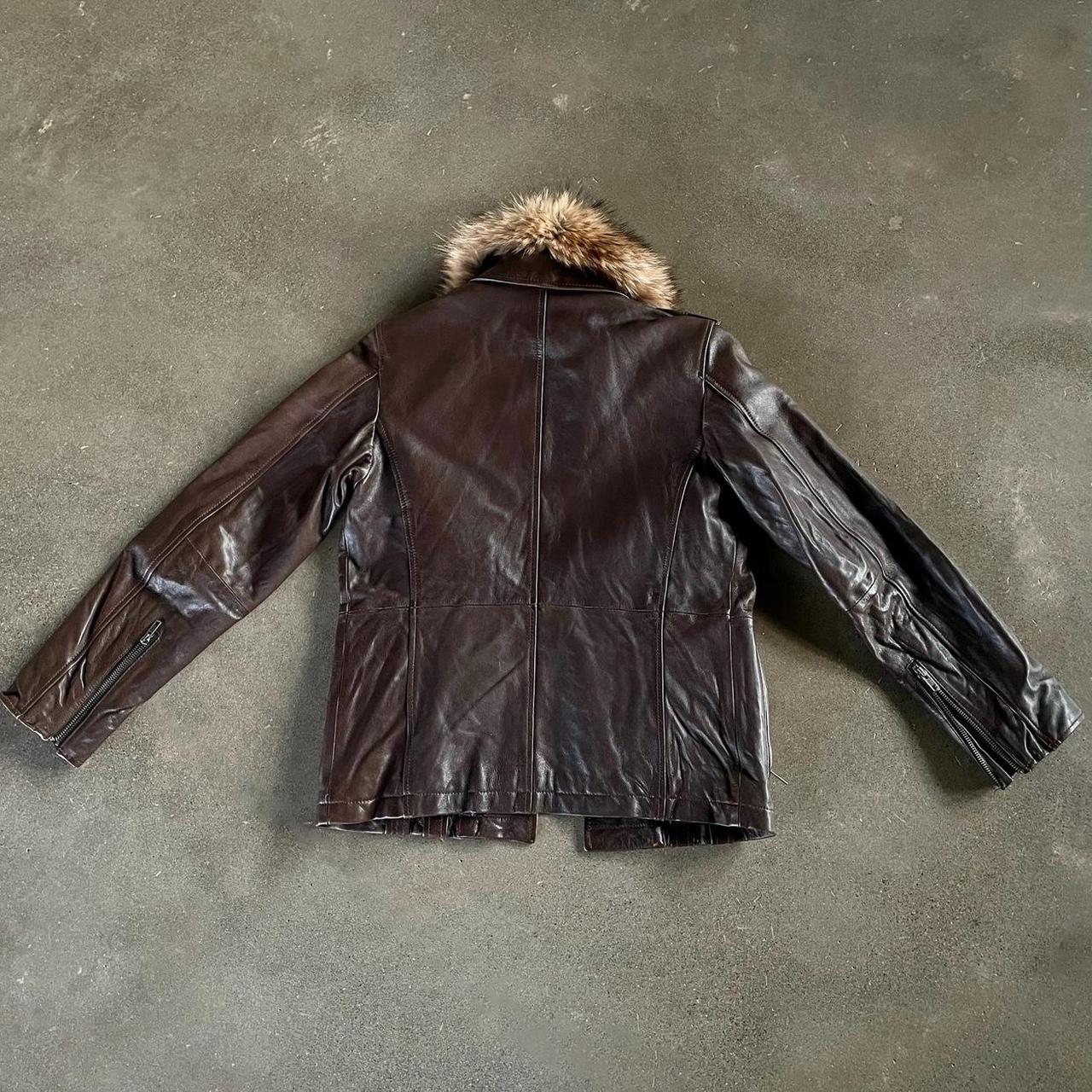 Vintage Leather Jacket with Fur Collar